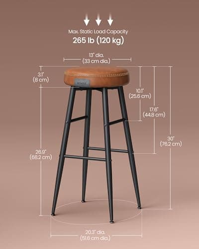 VASAGLE EKHO Collection Bar Stools Set of 2, Mid-Century Modern Caramel Brown