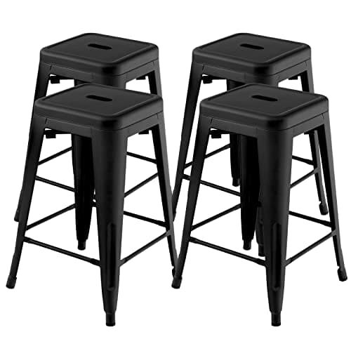 COSTWAY Black Stackable 24" Bar Stool Set, X-Reinforced, Kitchen & Pub