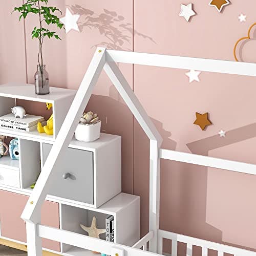 Full Size Montessori House Bed for Children Girls and Boys, White