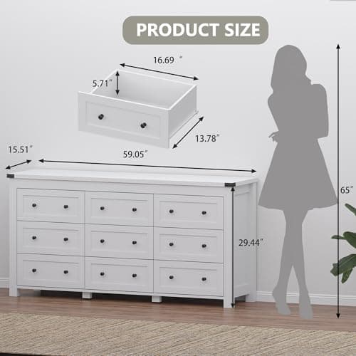 Modern White 9-Drawer Dresser with Ample Storage for Bedroom and Living Room