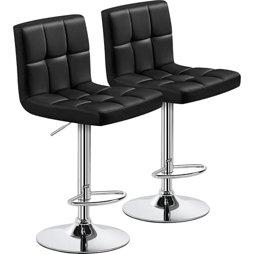 Yaheetech Modern Counter Stool Set, Black, Adjustable PU Leather