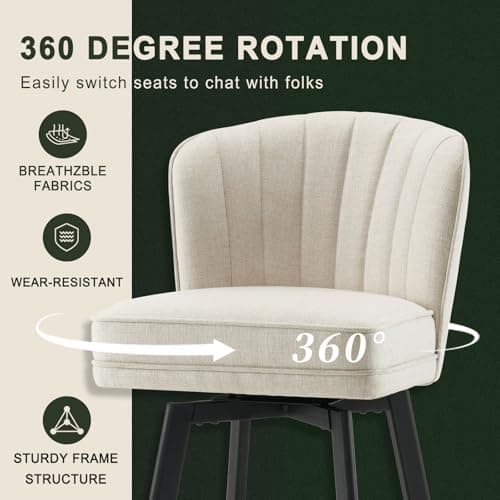 2-Piece Beige Fabric Bar Stool Set, Modern Swivel Bar Chairs