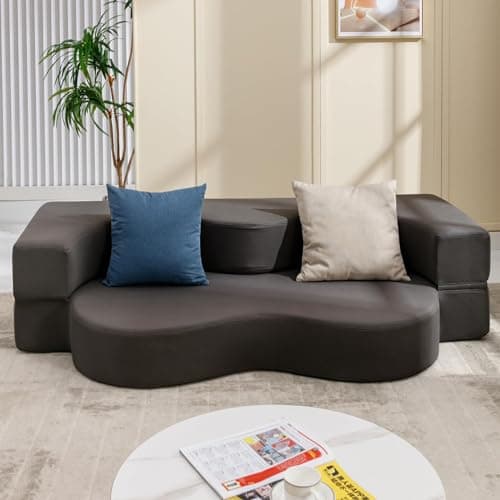 ijuicy Dark Grey Queen Size Foldable Futon Sofa Bed, Foam Mattress Lounge Sleeper