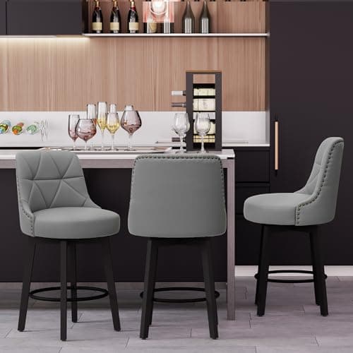26 Inch Faux Leather Counter Height Bar Stools with Round Footrest