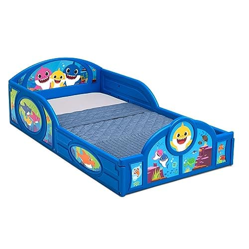 Delta Children Blue Baby Shark Plastic Sleep and Play Toddler Bed with Guardrails