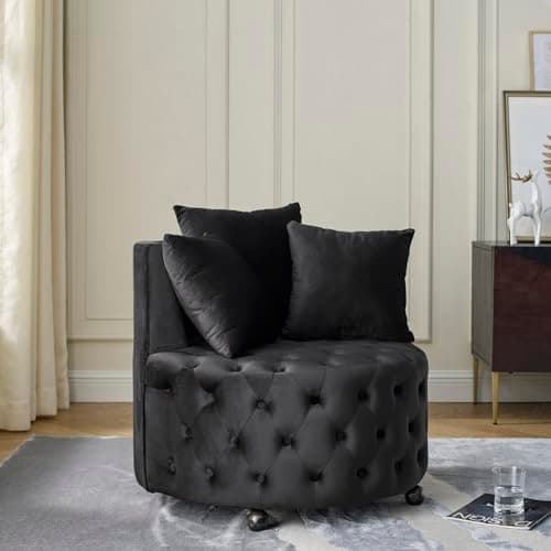 i-POOK Velvet Swivel Barrel Accent Chair with Button Tufted Design and 3 Pillows