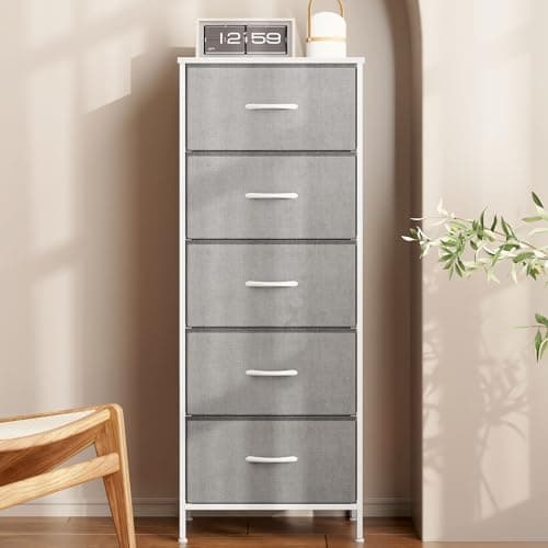 Sturdy Steel Frame Light Grey 5-Drawer Dresser Chest of Drawers