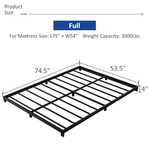 Heavy Duty 4 Inch Full Size Metal Bed Frame, Black, No Assembly Needed