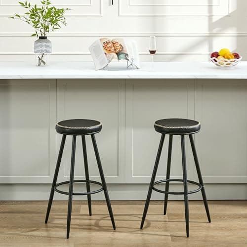 28" Swivel Black Faux Leather Bar Stools for Kitchen Island (2 PCS)