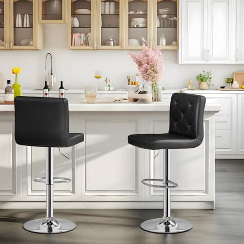 VECELO Set of 4 Adjustable Bar Stools - Modern PU Leather, 360° Swivel, X-Large Size, Black