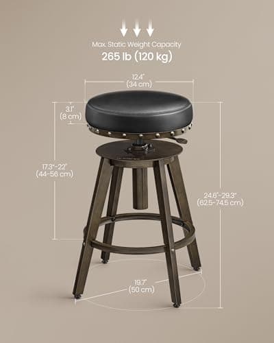 SONGMICS Steampunk Counter Stool, Set of 2, Adjustable Height, Ink Black