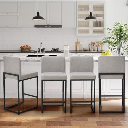 Sophia & William Light Grey PU Bar Stools Set of 4, Modern Counter Height