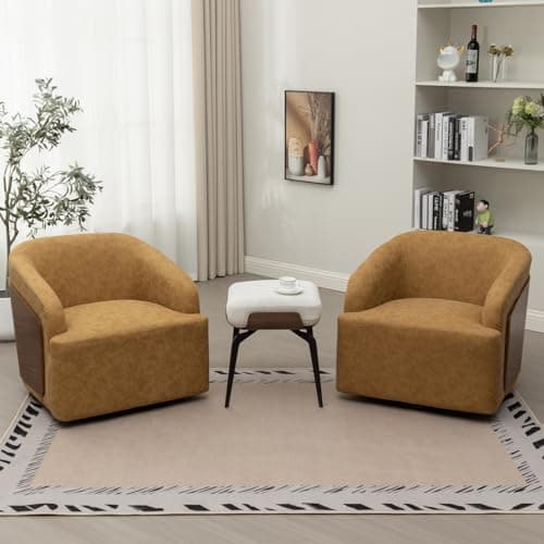 Mid Century Modern Black Swivel Leather Accent Chair Comfortable Living Room Office Armchair