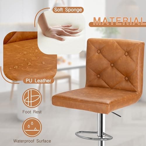 Modern PU Leather Adjustable Bar Stools Set of 2 for Kitchen Counter Island
