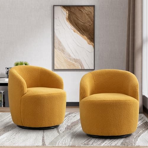 Ivory Boucle Swivel Chair, 360° Rotating Living Room Accent Chair