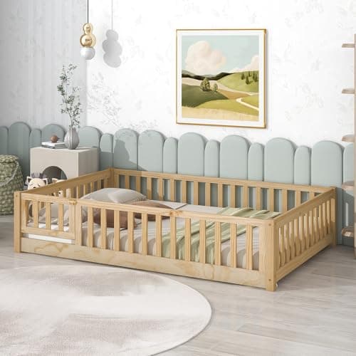 Montessori Twin Size Toddler Floor Bed with Wood Slats for Boys and Girls