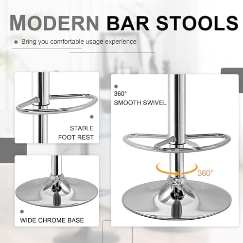 VECELO Set of 4 Adjustable Bar Stools - Modern PU Leather, 360° Swivel, X-Large Size, Black