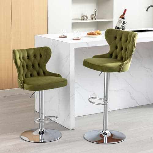 Modern Swivel Bar Stools Set of 2, Adjustable Height with Back and Footrest in Gray PU Leather