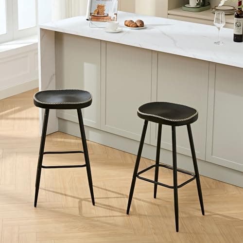 Modern Black Faux Leather Bar Stools, 28" Height for Kitchen Island (2 PCS)
