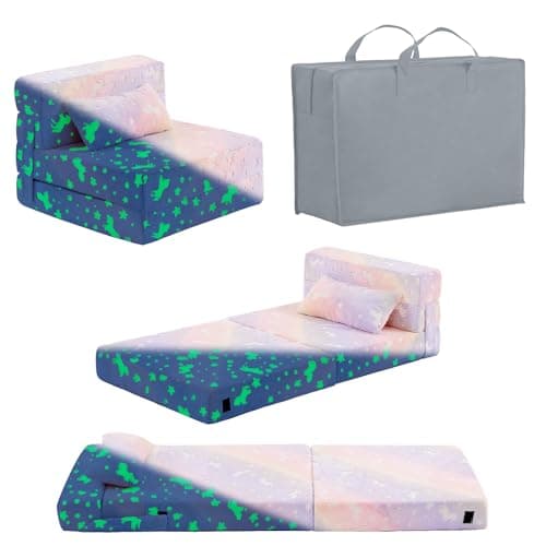 Glow Washable Kids Folding Sofa Bed - Toddler Nap Mat With Storage Bag