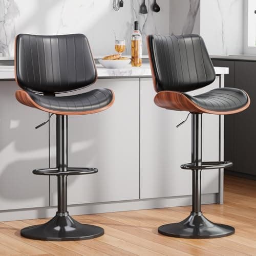 Mid-Century Modern Black Bentwood Barstool Set with Footrest, Kitchen Counter, Island, & Dining Room