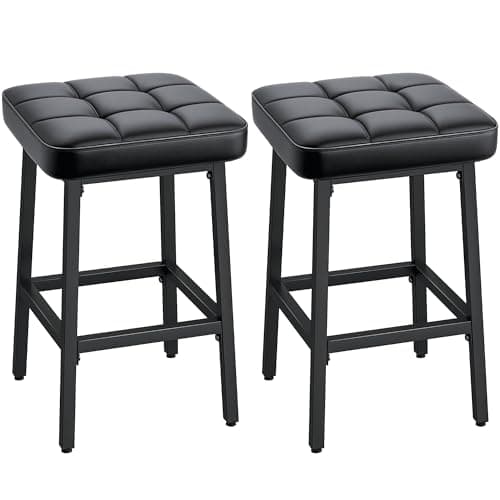 VECELO Modern 24" PU Leather Bar Stools, Black, Counter Height Set of 2