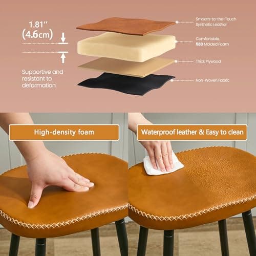 Whiskey Brown Modern 24" Counter Height Bar Stool Set (2 PCS)