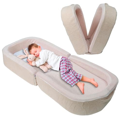 Portable Toddler Floor Bed, Soft, Safe & Washable White for Home/Travel/Naps