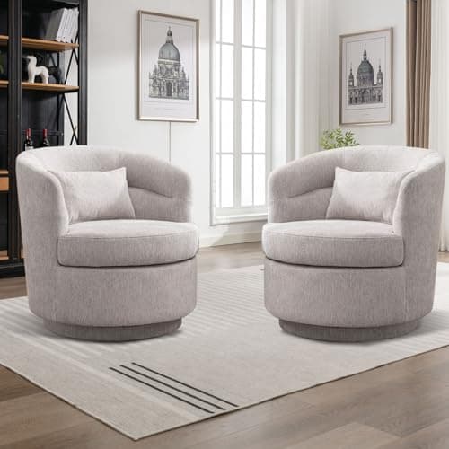 CANMOV Beige Swivel Round Arm Chair Set of 2, Comfortable Living Room Accent Chair