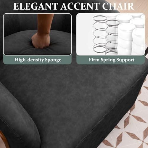 Mid Century Modern Black Swivel Leather Accent Chair Comfortable Living Room Office Armchair
