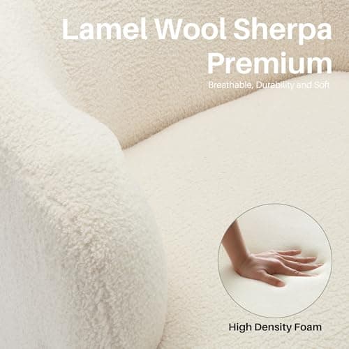 Sherpa Teddy Swivel Chair, Beige Cream White, Cozy Living Room Accent