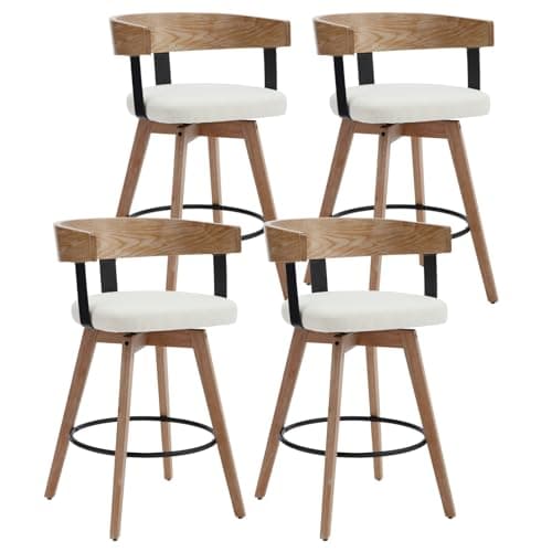 DUOMAY White 26" Counter Height Swivel Bar Stool with Footrest
