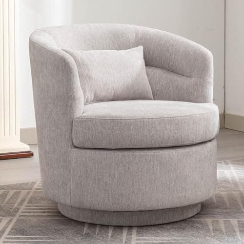CANMOV Beige Swivel Round Arm Chair Set of 2, Comfortable Living Room Accent Chair