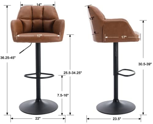 EALSON Modern Swivel Bar Stools Set of 2 Brown Leather