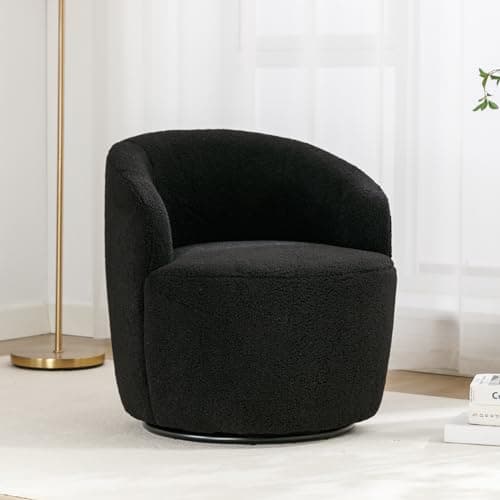 KIVENJAJA Teddy Sherpa Swivel Barrel Chair, Ivory, Modern Living Room Accent Chair