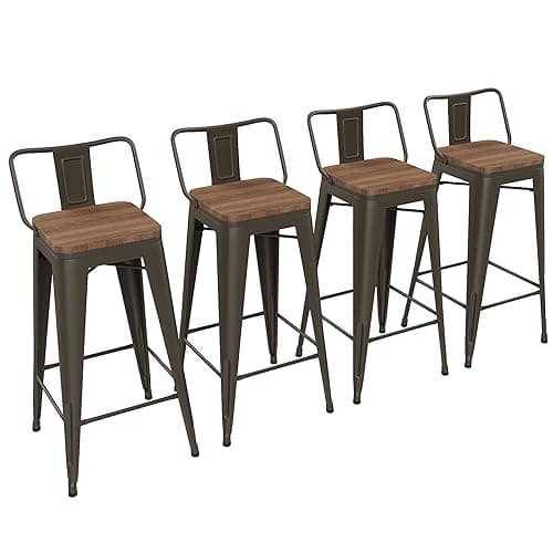 Yongchuang Matte Black Bar Stool Set of 4, 26 Inch Kitchen Counter Height