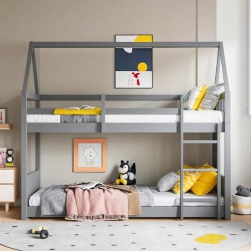 Montessori Floor Bed for Girls & Boys, Twin Size Safety Frame, Grey
