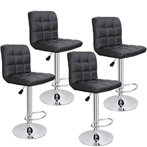Modern PU Leather Swivel Bar Stools for Kitchen (4 Pack, Black)