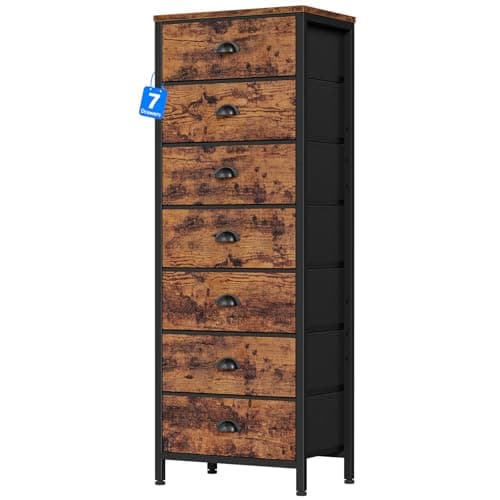Furnulem Black Tall Dresser with 7 Fabric Bins for Closet Storage