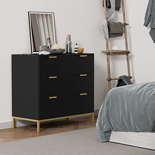 Anmytek Black 3-Drawer Dresser with Spacious Storage H0073
