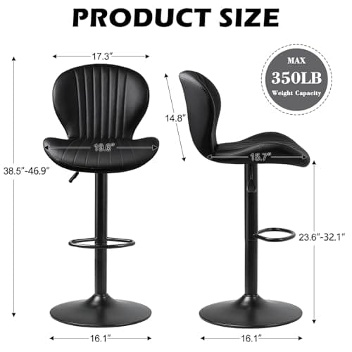 PUKAMI Counter Height Bar Stool Set, Adjustable with Footrest & Back (Black, Set of 4)