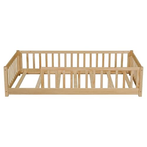 Montessori Twin Size Toddler Floor Bed with Wood Slats for Boys and Girls