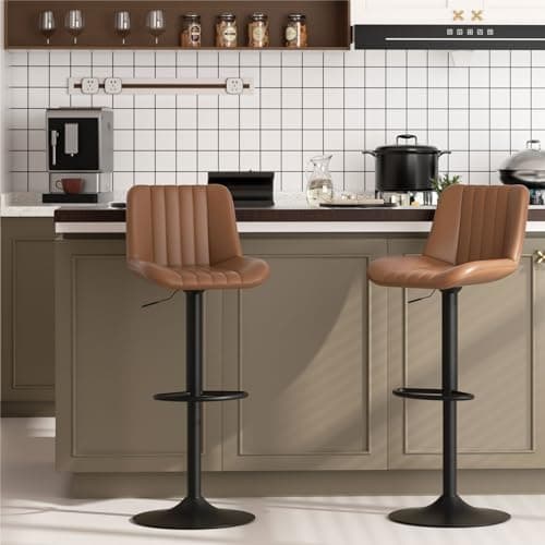 JAMFLY Black Swivel Bar StoolSet of 4, Adjustable Leather Chairs