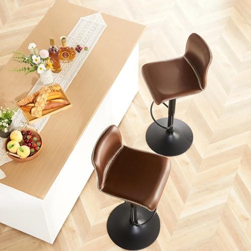 Swivel Bar Stools Set of 4 for Kitchen Island, Counter Height, Brown Faux Leather (24'' to 32'')