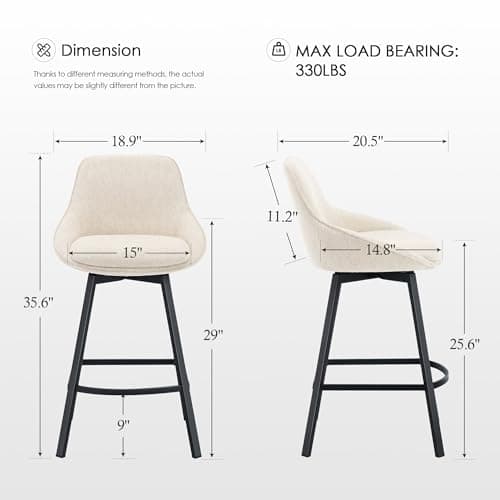 Zesthouse Set of 4 Modern Counter Height Bar Stools with Back, Beige Linen Upholstery