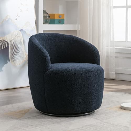 KIVENJAJA Teddy Sherpa Swivel Barrel Chair, Ivory, Modern Living Room Accent Chair