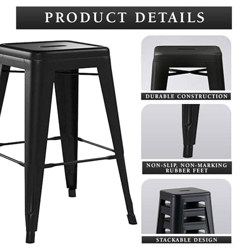 AC Pacific Matte Black Country Rustic Barstool Set of 2