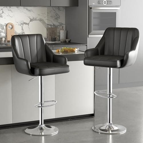 VECELO Counter Height Bar Stool Set, Black Adjustable with Back & Arm