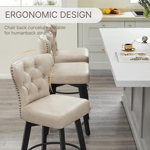 Beige Nailhead Trim Barstools 26" Swivel Kitchen Island Stools, Set of 4