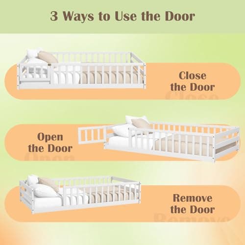 Giantex Safety Guardrail Montessori Bed for Kids, White